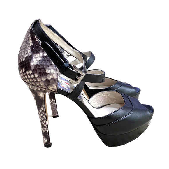 Michael Kors Shoes US 7M Strappy High Heel Platforms Open Toe Snakeskin Leather - Picture 1 of 10
